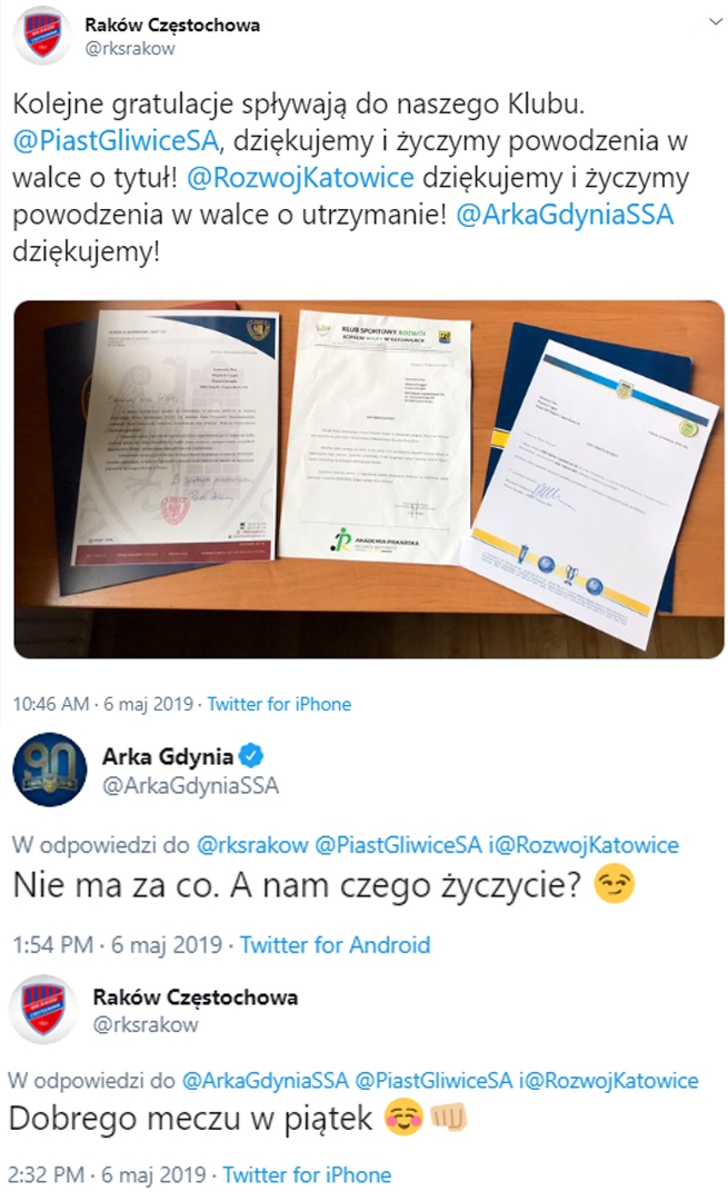 Raków dziękuje Piastowi, Rozwojowi i.... Arce Gdynia! :D
